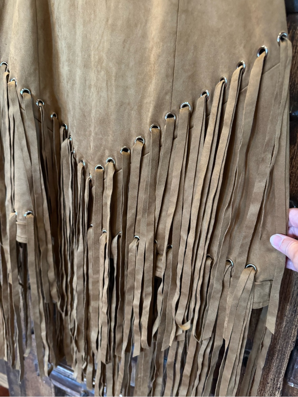 Fringed Suede-Look Dress with Stud Trim - Picture 4 of 11
